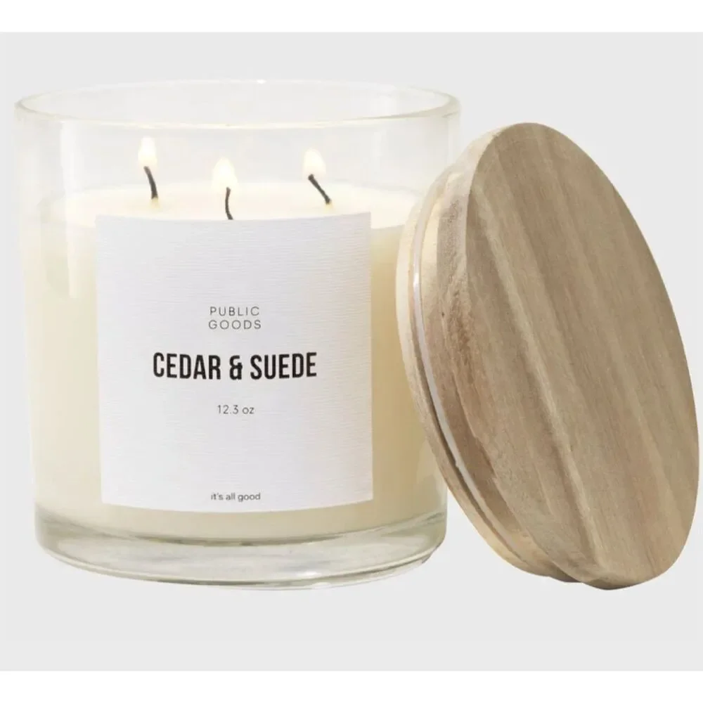 Public Goods Cedar & Suede Soy Candle 12.3oz with 3 wicks - Picture 4 of 6